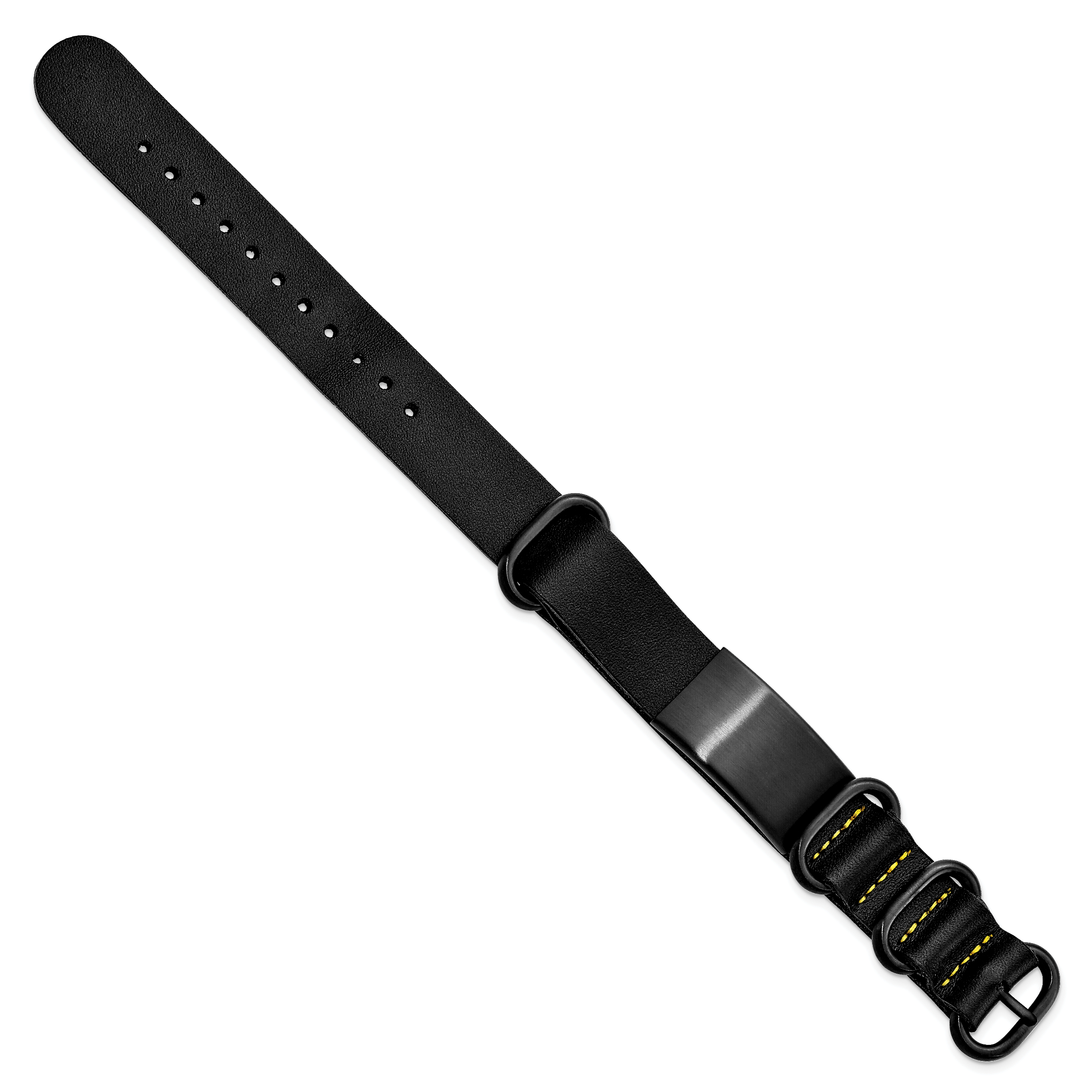 Stainless Steel Brushed Black IP-plated Black Leather Adj. ID Bracelet for Men