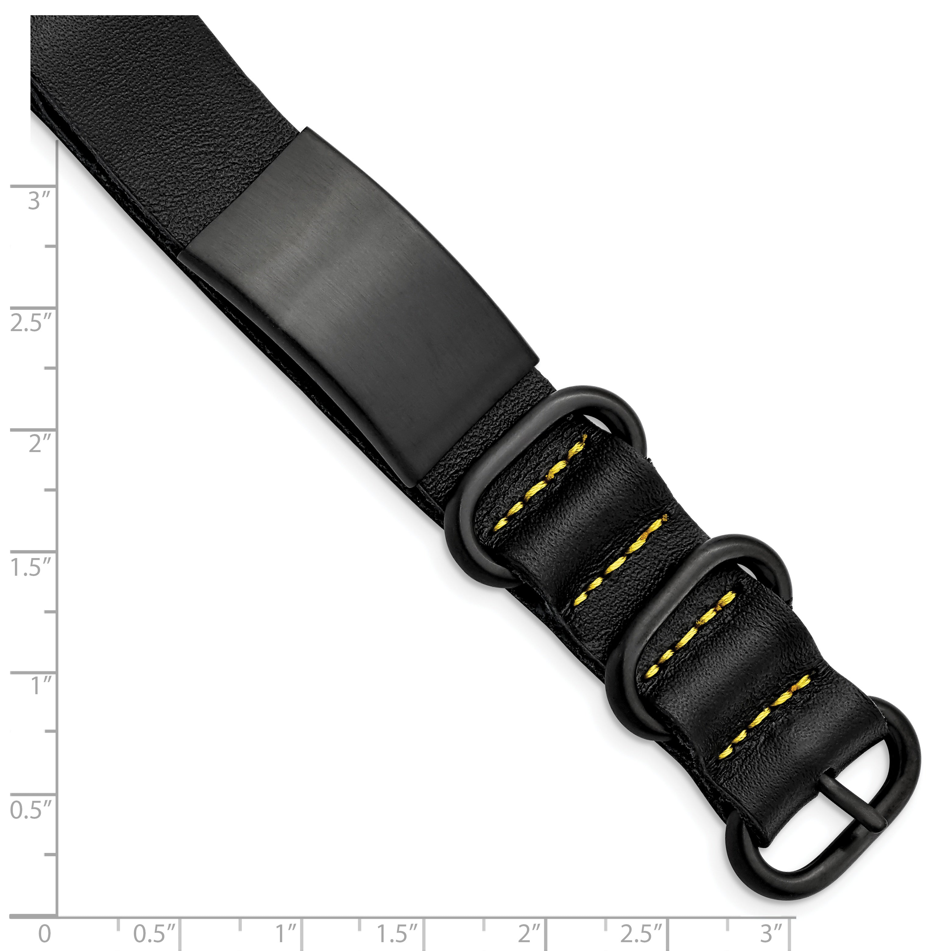 Stainless Steel Brushed Black IP-plated Black Leather Adj. ID Bracelet for Men