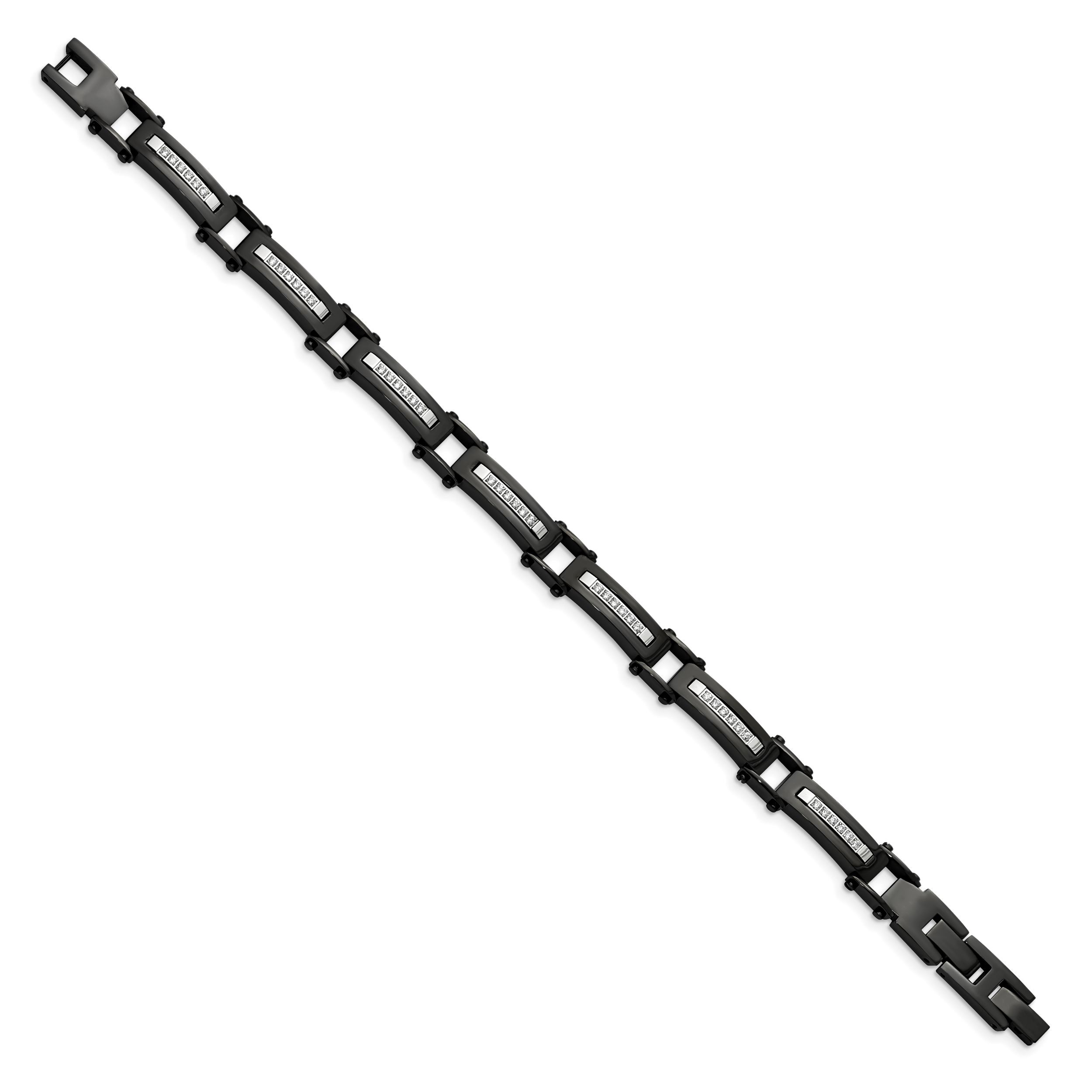 Stainless Steel Polished Black IP-plated with Cubic Zirconia Bracelet with . Extension for Men Secondary image