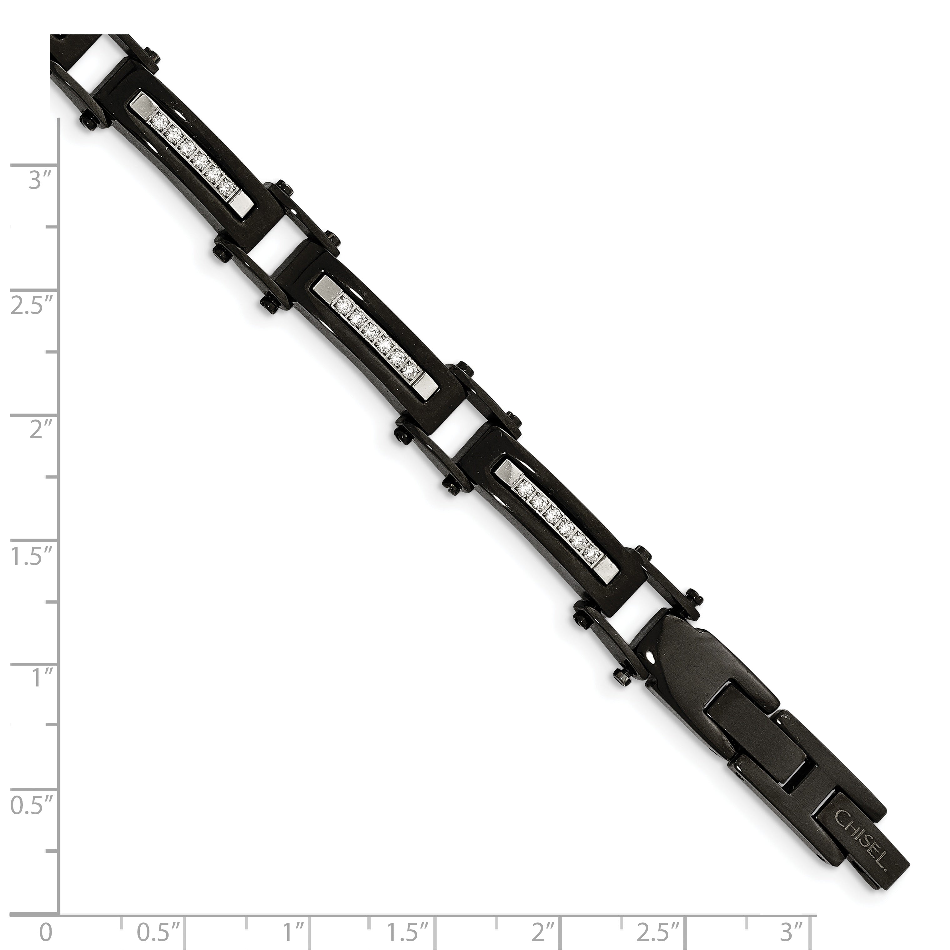 Stainless Steel Polished Black IP-plated with Cubic Zirconia Bracelet with . Extension for Men