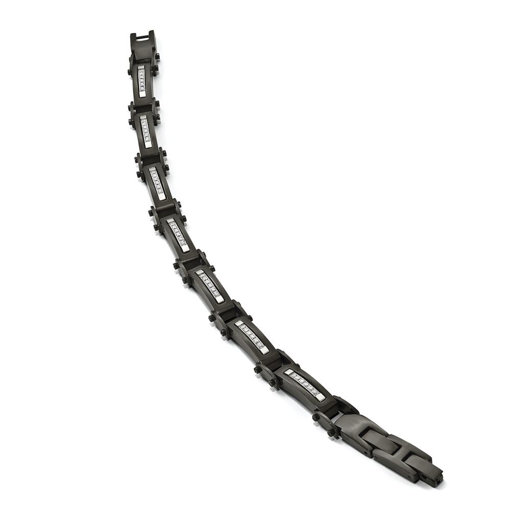 Stainless Steel Polished Black IP-plated with Cubic Zirconia Bracelet with . Extension for Men