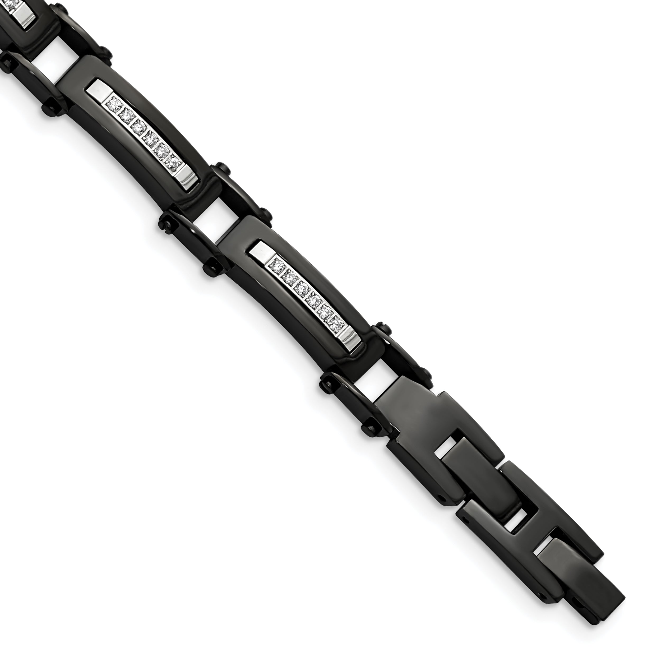 Stainless Steel Polished Black IP-plated with Cubic Zirconia Bracelet with . Extension for Men