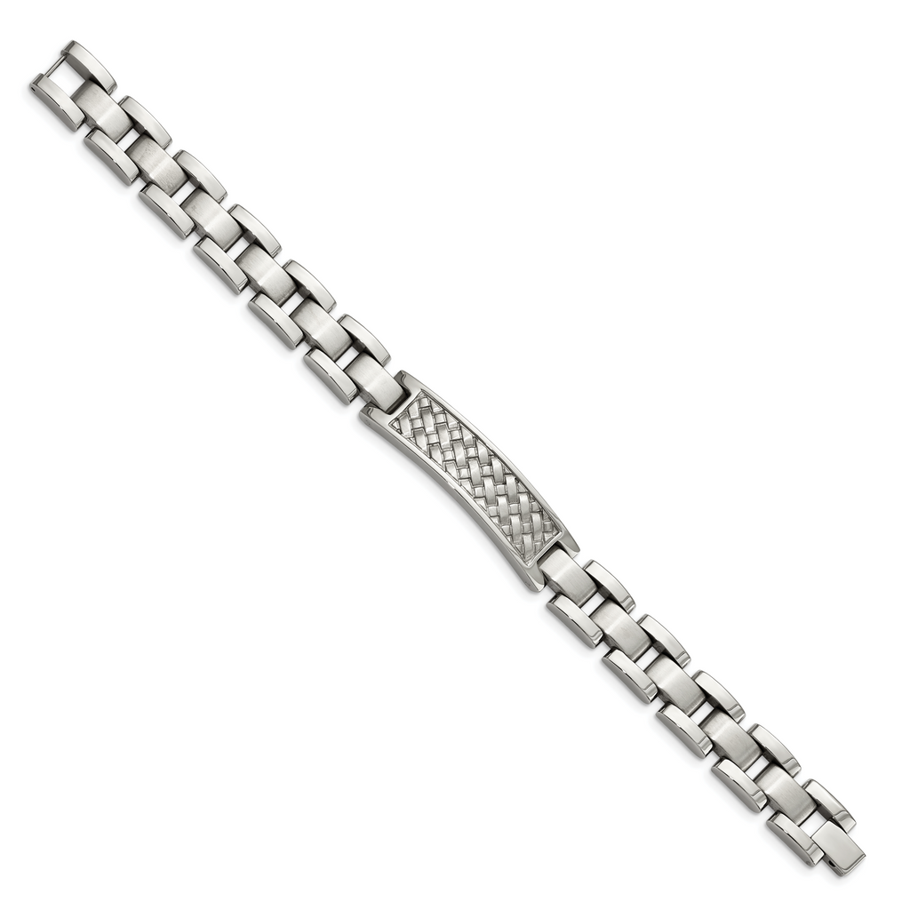 Stainless Steel Brushed and Polished Weaved Pattern ID Bracelet for Men