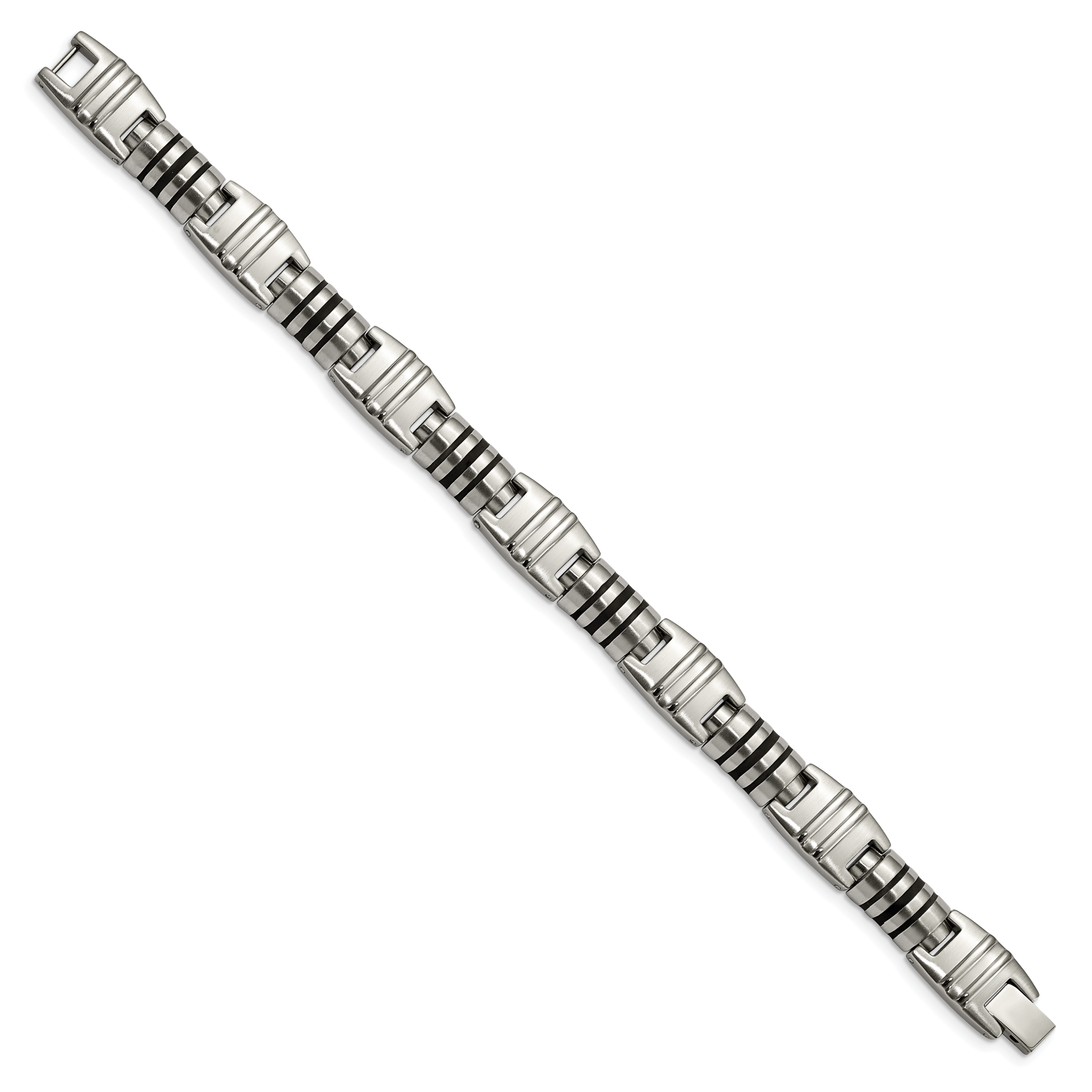 Stainless Steel Brushed and Polished with Black Enamel Bracelet for Men