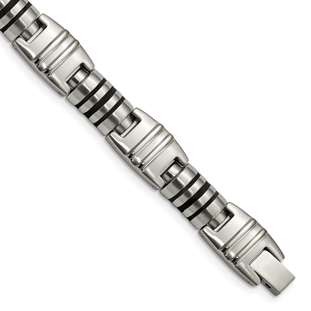Stainless Steel Brushed and Polished with Black Enamel Bracelet for Men