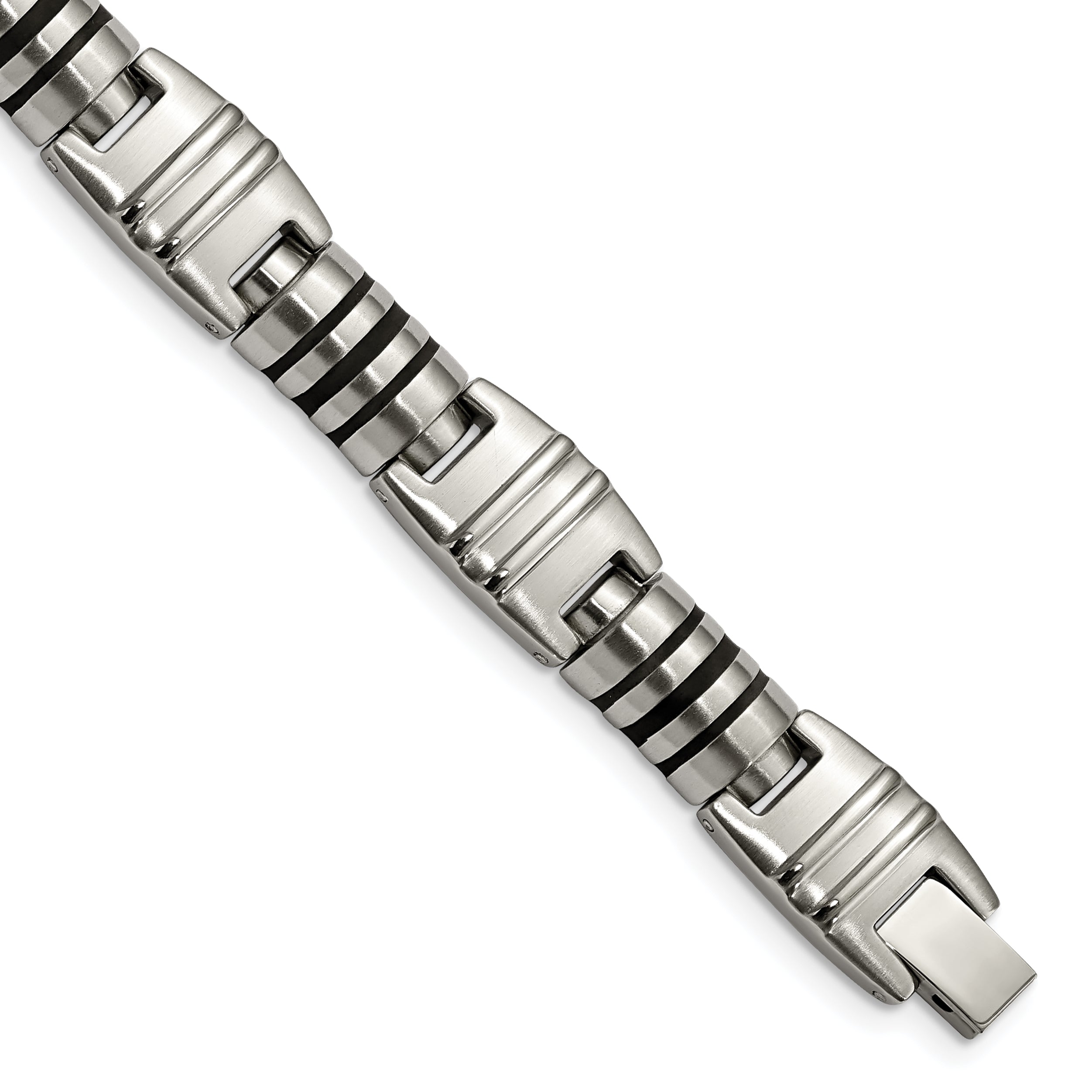 Stainless Steel Brushed and Polished with Black Enamel Bracelet for Men