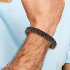 Stainless Steel Polished Rose IP-plated Brown Braided Leather Bracelet for Men