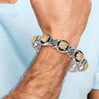 Stainless Steel Antiqued and Polished with Gold Tin Epoxy Resin Link Bracelet for Men