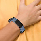 Stainless Steel Brushed Black IP-plated Blue Jean Fabric Adj. ID Bracelet for Men