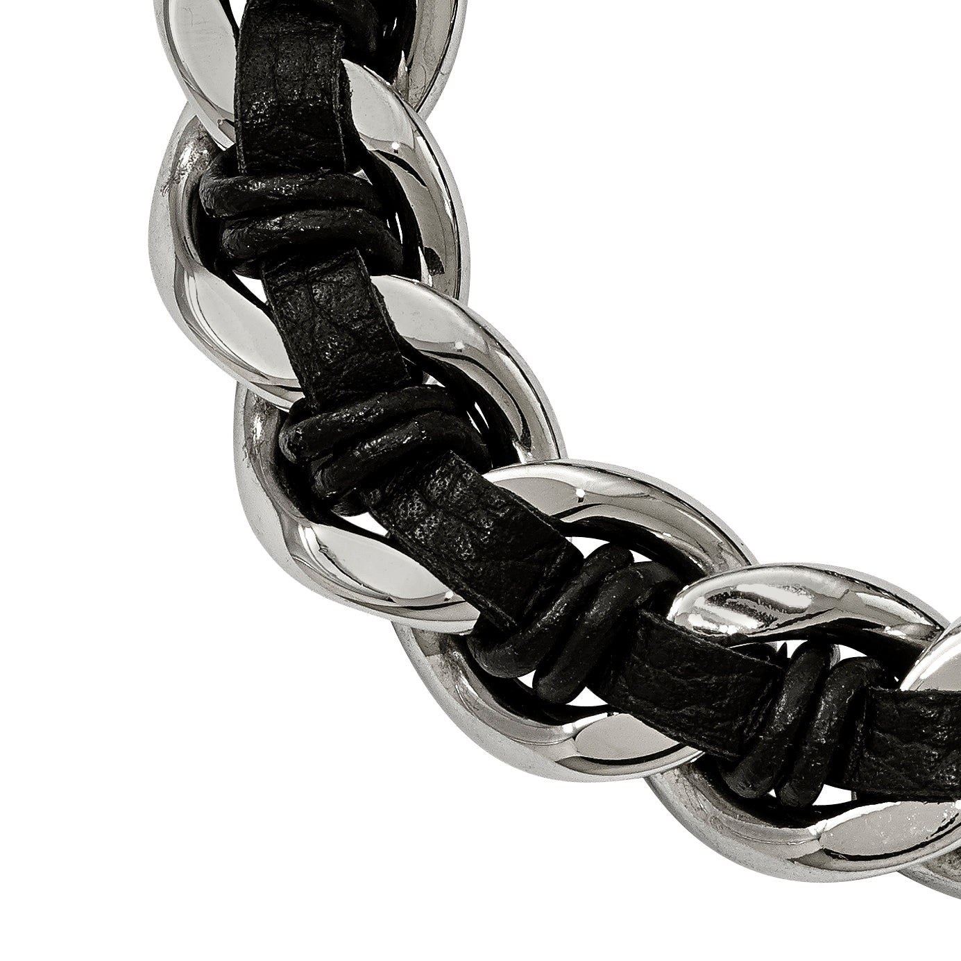Stainless Steel Antiqued and Polished Dragon Head Curb Chain with Black Leather Bracelet for Men Secondary image
