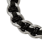 Stainless Steel Antiqued and Polished Dragon Head Curb Chain with Black Leather Bracelet for Men
