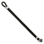Stainless Steel Polished Black IP with Cubic Zirconia Braided Black Leather Bracelet for Men