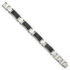 Stainless Steel Brushed and Textured Black IP-plated Link Bracelet with . Extension for Men