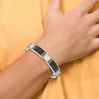 Stainless Steel Brushed and Textured Black IP-plated Link Bracelet with . Extension for Men