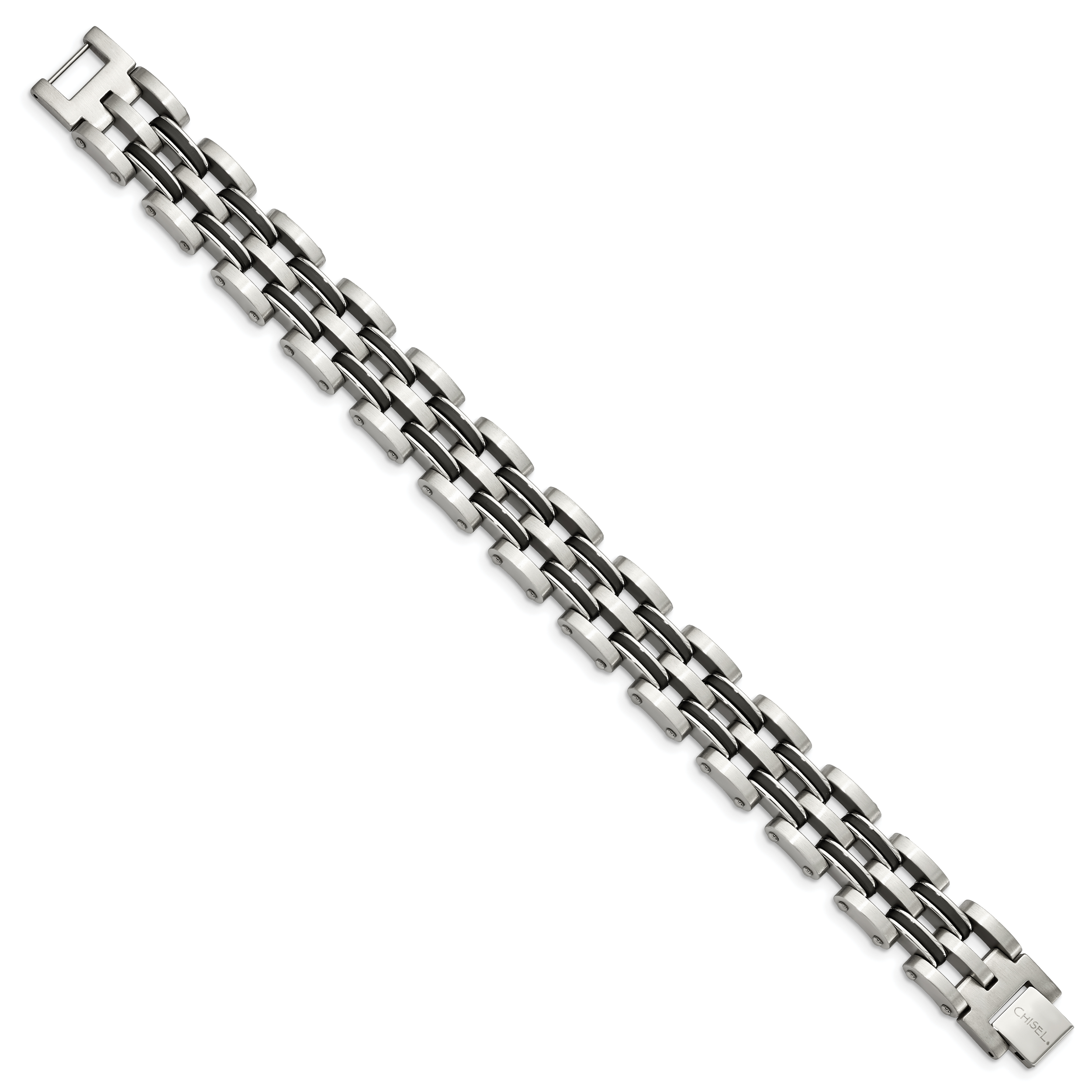 Stainless Steel Brushed and Polished with Black Rubber Link Bracelet for Men