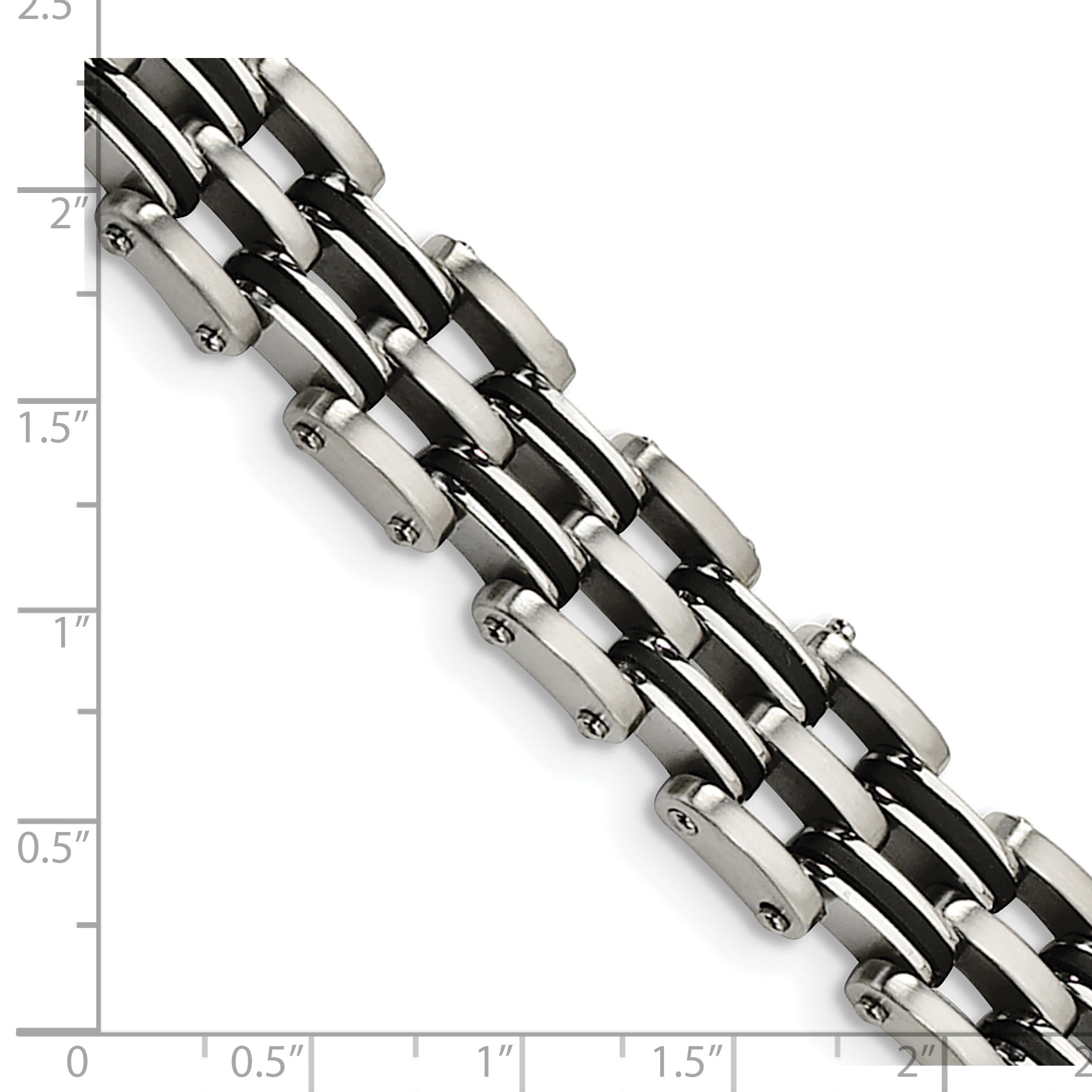 Stainless Steel Brushed and Polished with Black Rubber Link Bracelet for Men