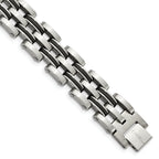 Stainless Steel Brushed and Polished with Black Rubber Link Bracelet for Men