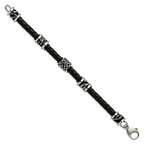 Stainless Steel Antiqued and Polished Dragon Black Braided Leather Bracelet for Men