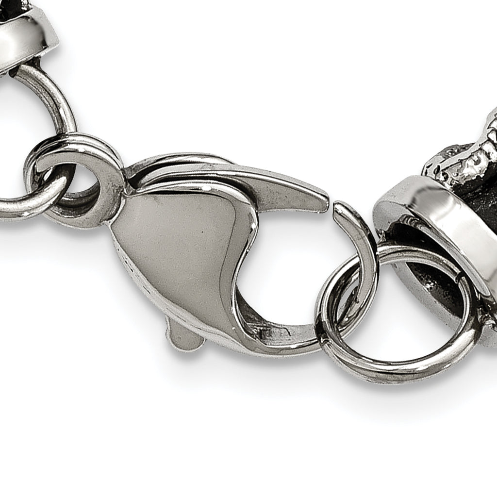 Stainless Steel Antiqued and Polished Dragon Black Braided Leather Bracelet for Men