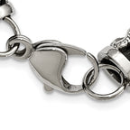 Stainless Steel Antiqued and Polished Dragon Black Braided Leather Bracelet for Men