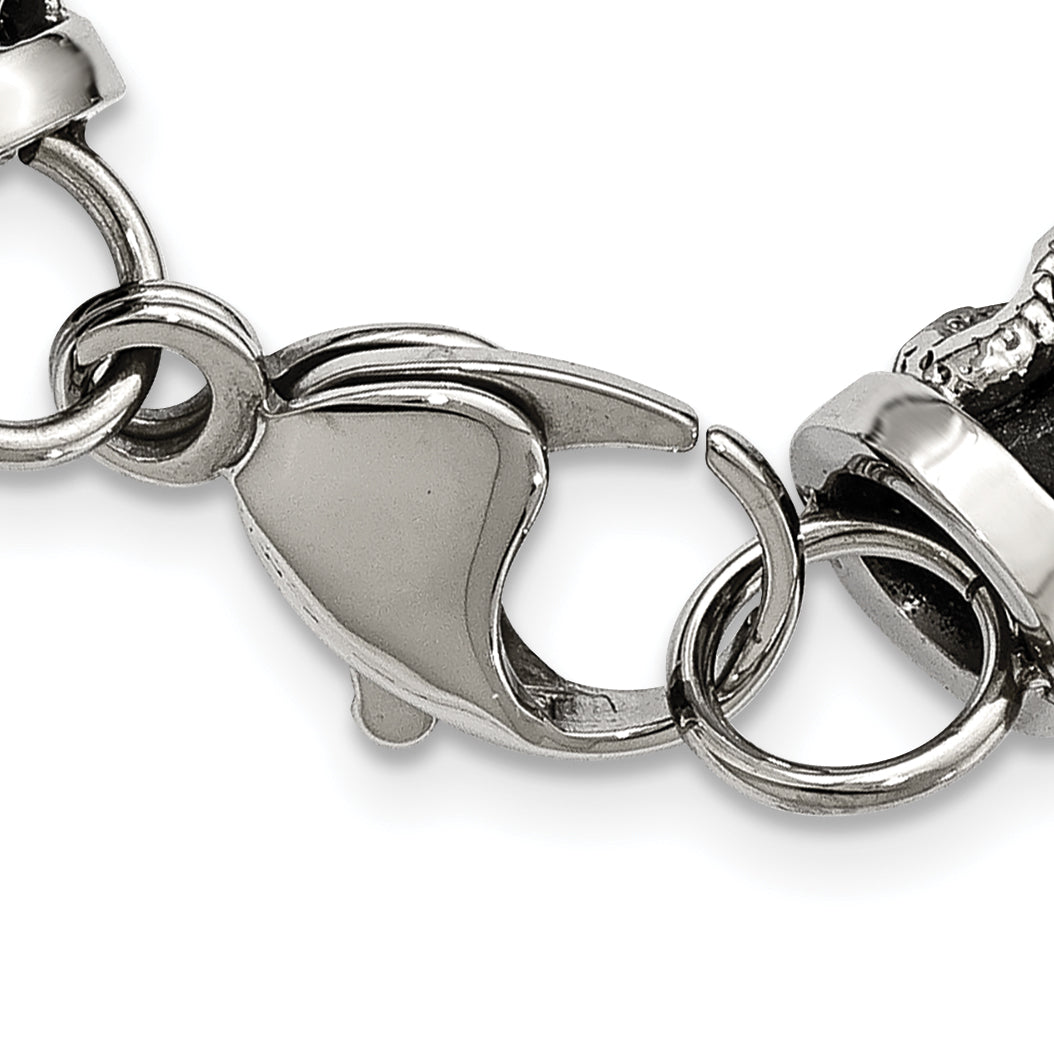Stainless Steel Antiqued and Polished Dragon Black Braided Leather Bracelet for Men