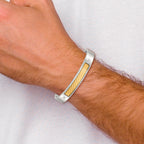 Stainless Steel with 18k Gold Accent Polished and Textured with 1/20 carat Diamond Cuff Bangle Bracelet for Men