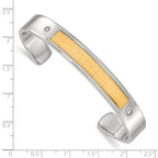 Stainless Steel with 18k Gold Accent Polished and Textured with 1/20 carat Diamond Cuff Bangle Bracelet for Men