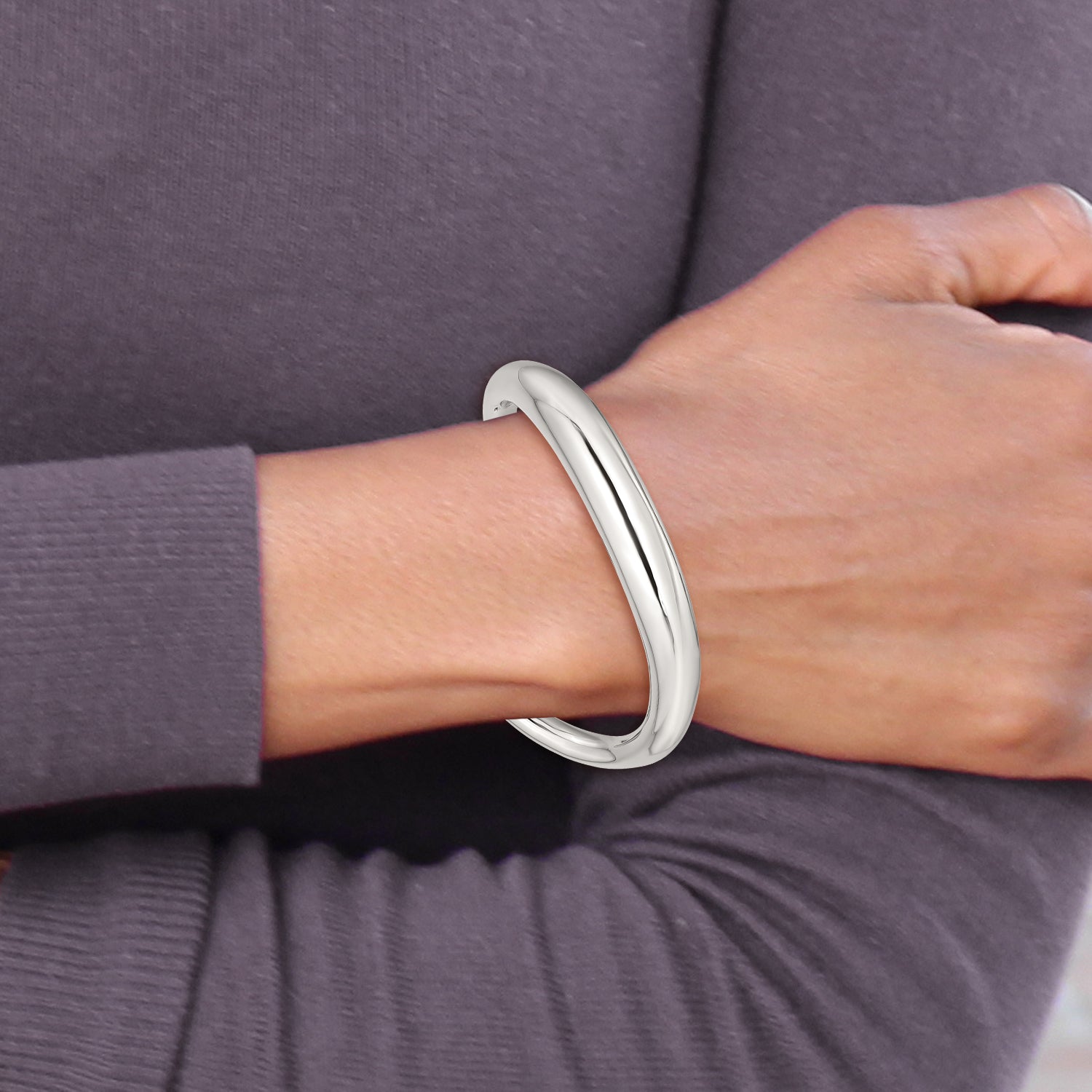 Stainless Steel Polished Curved Bangle Bracelet for Women