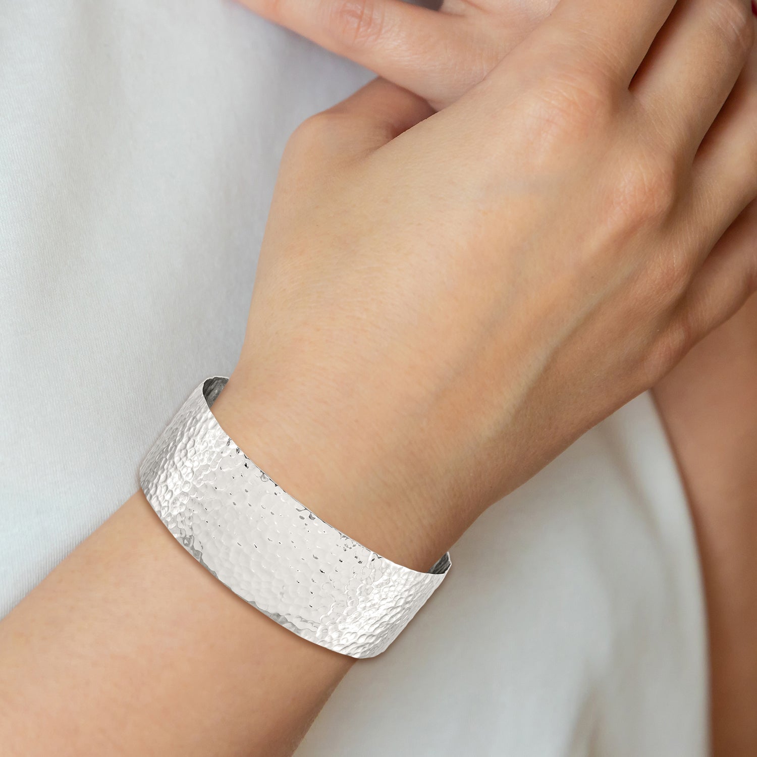 Stainless Steel Polished Hammered Bangle Bracelet for Women