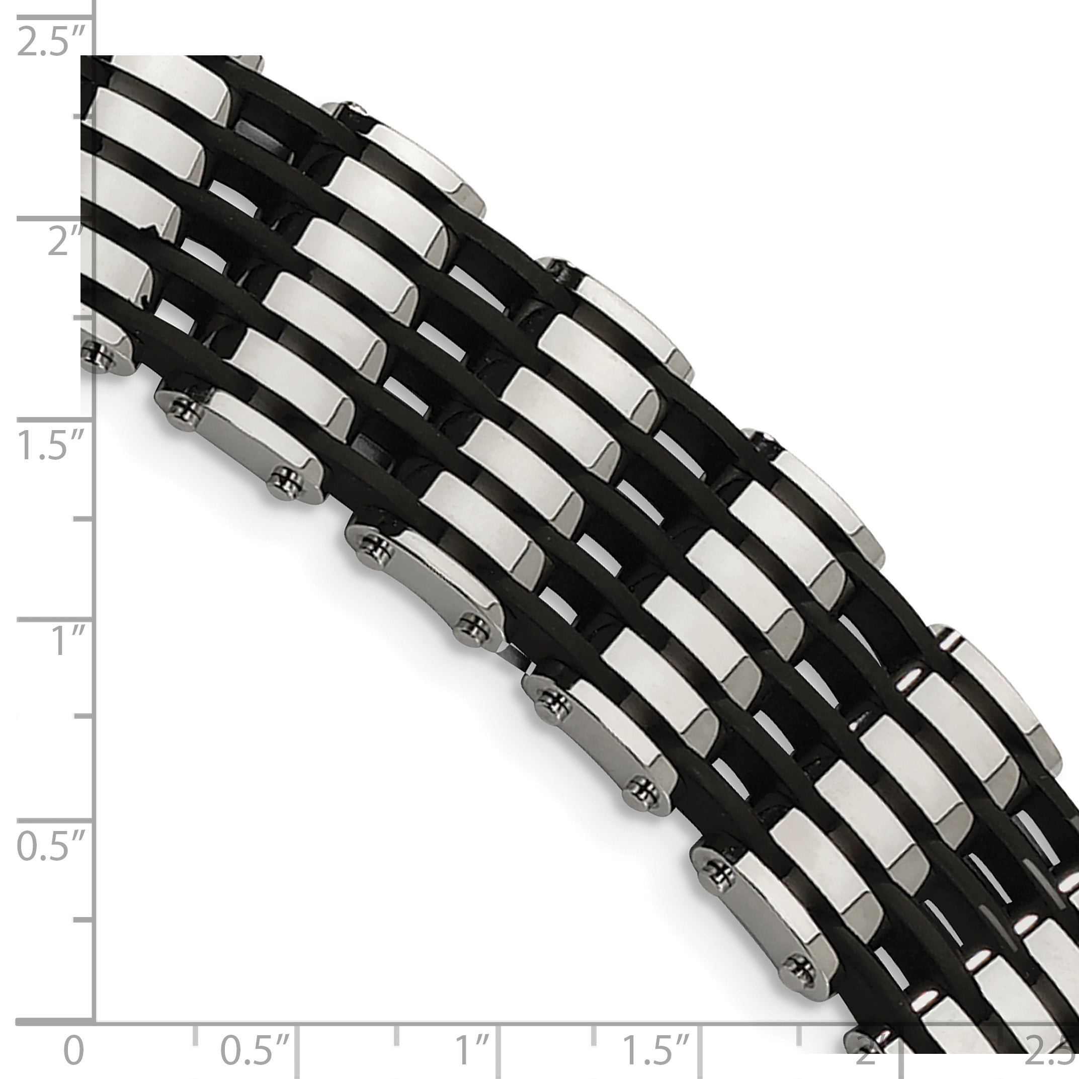 Stainless Steel Polished with Black Rubber Bracelet for Men