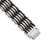 Stainless Steel Polished with Black Rubber Bracelet for Men