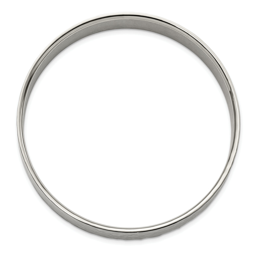Stainless Steel Brushed and Polished Hammered Bangle Bracelet for Women