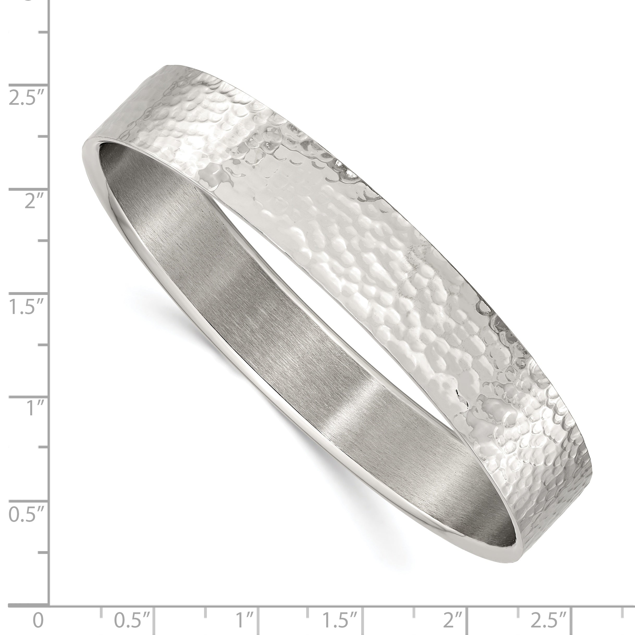 Stainless Steel Brushed and Polished Hammered Bangle Bracelet for Women