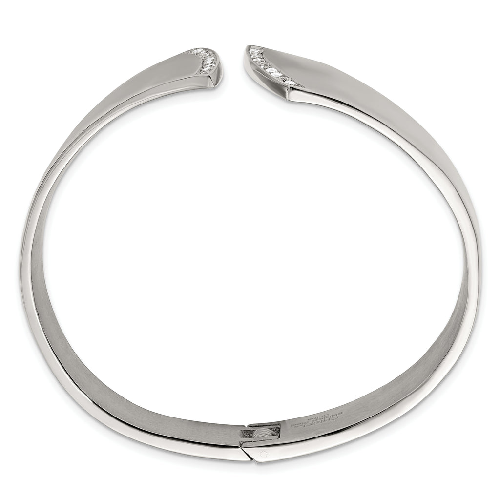 Stainless Steel Polished with Cubic Zirconia Hinged Bangle Bracelet for Women