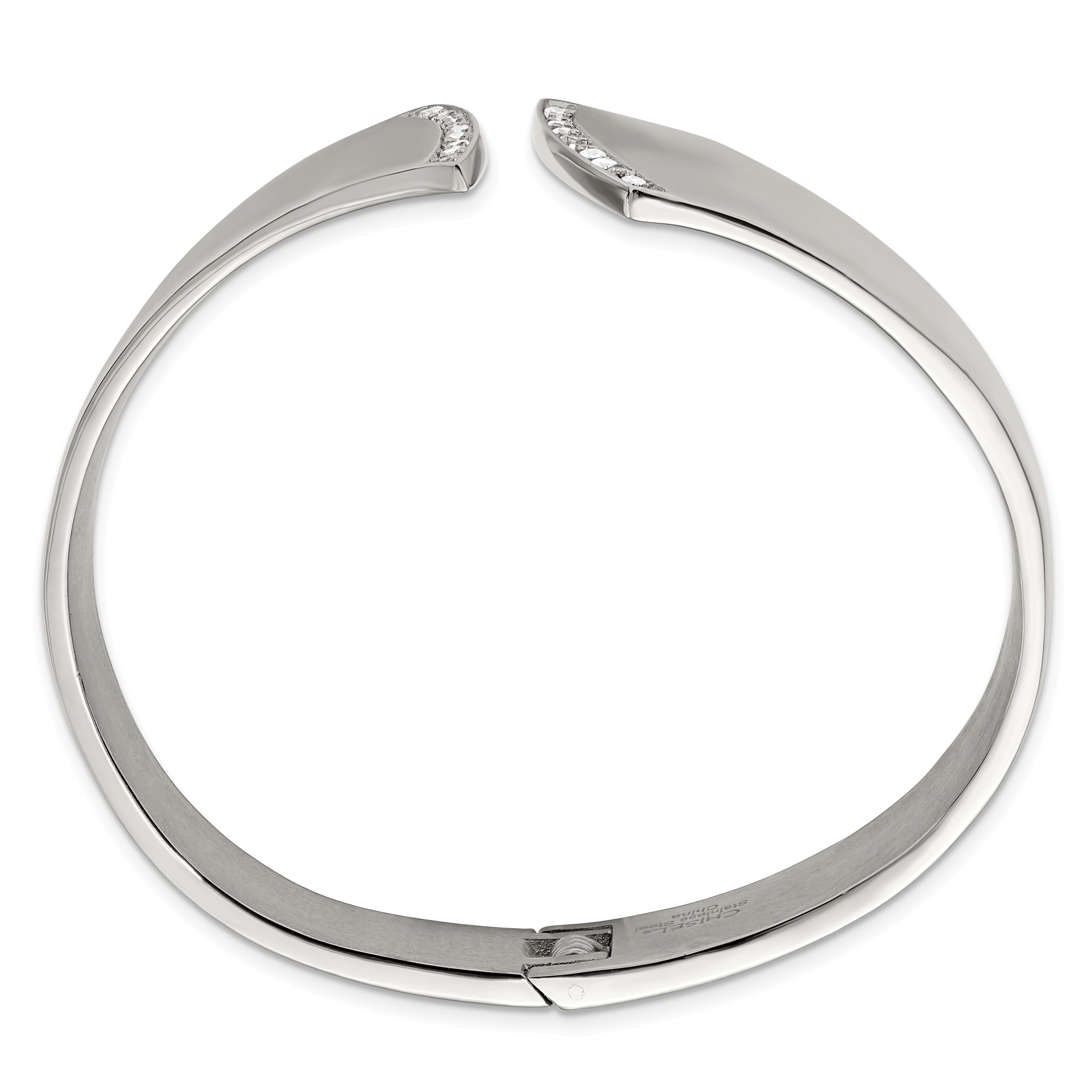 Stainless Steel Polished with Cubic Zirconia Hinged Bangle Bracelet for Women