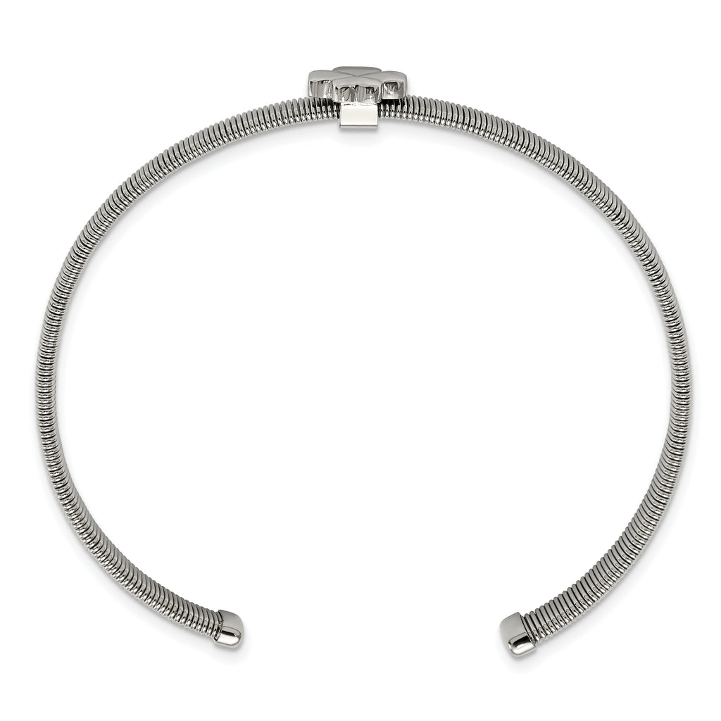 Stainless Steel Polished Four Leaf Clover Flexible Cuff Bangle Bracelet for Women