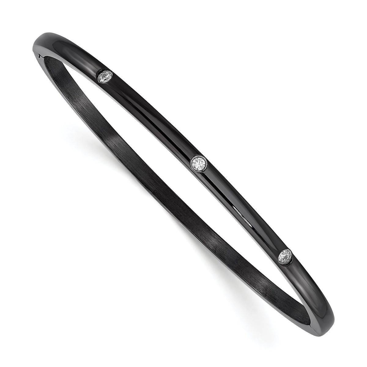 Cubic Zirconia Bangle Bracelet in Black IP-Plated Stainless Steel, 3mm, 7 Inch - Sophia Jewelers Main image