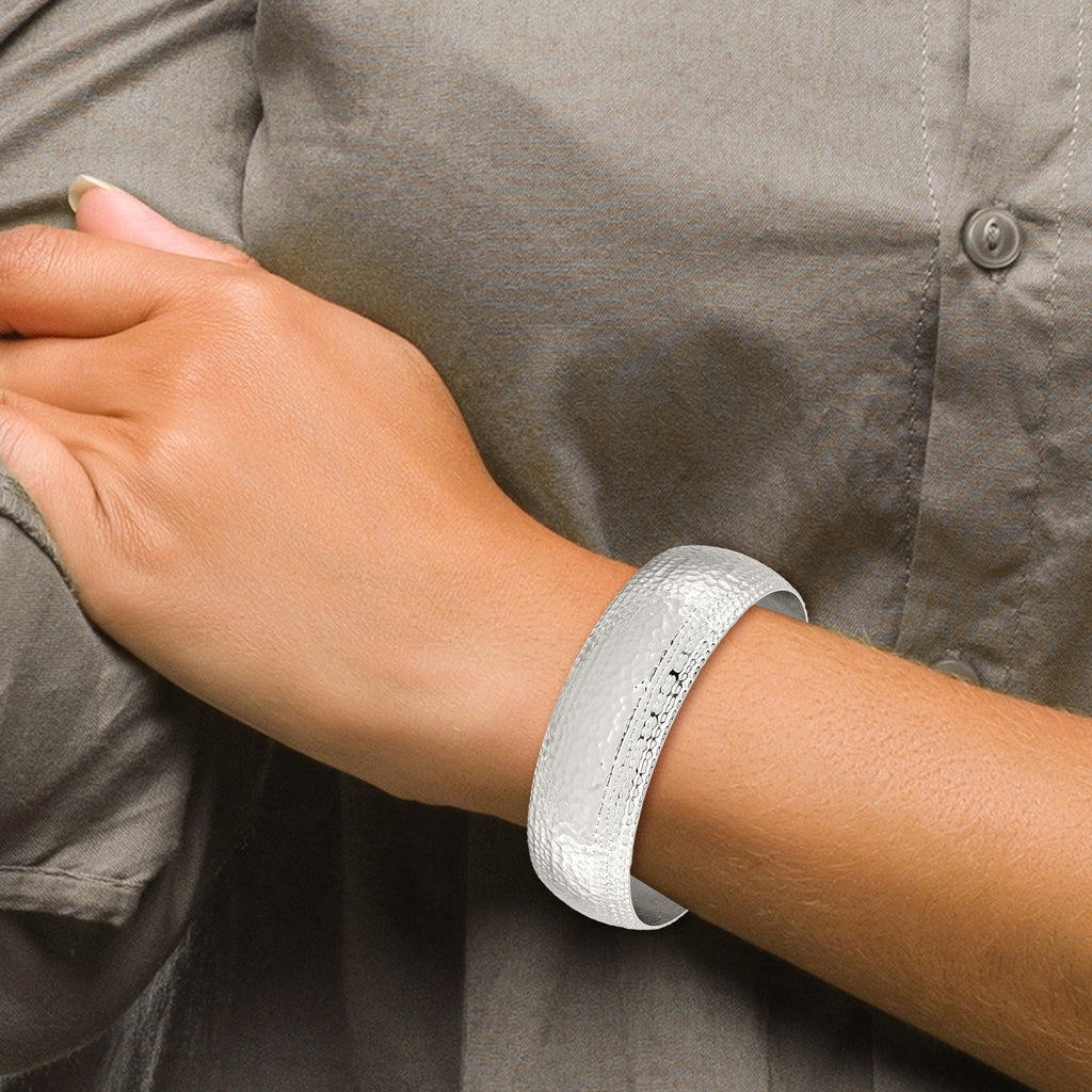 Stainless Steel Brushed and Polished Hammered Bangle Bracelet for Women