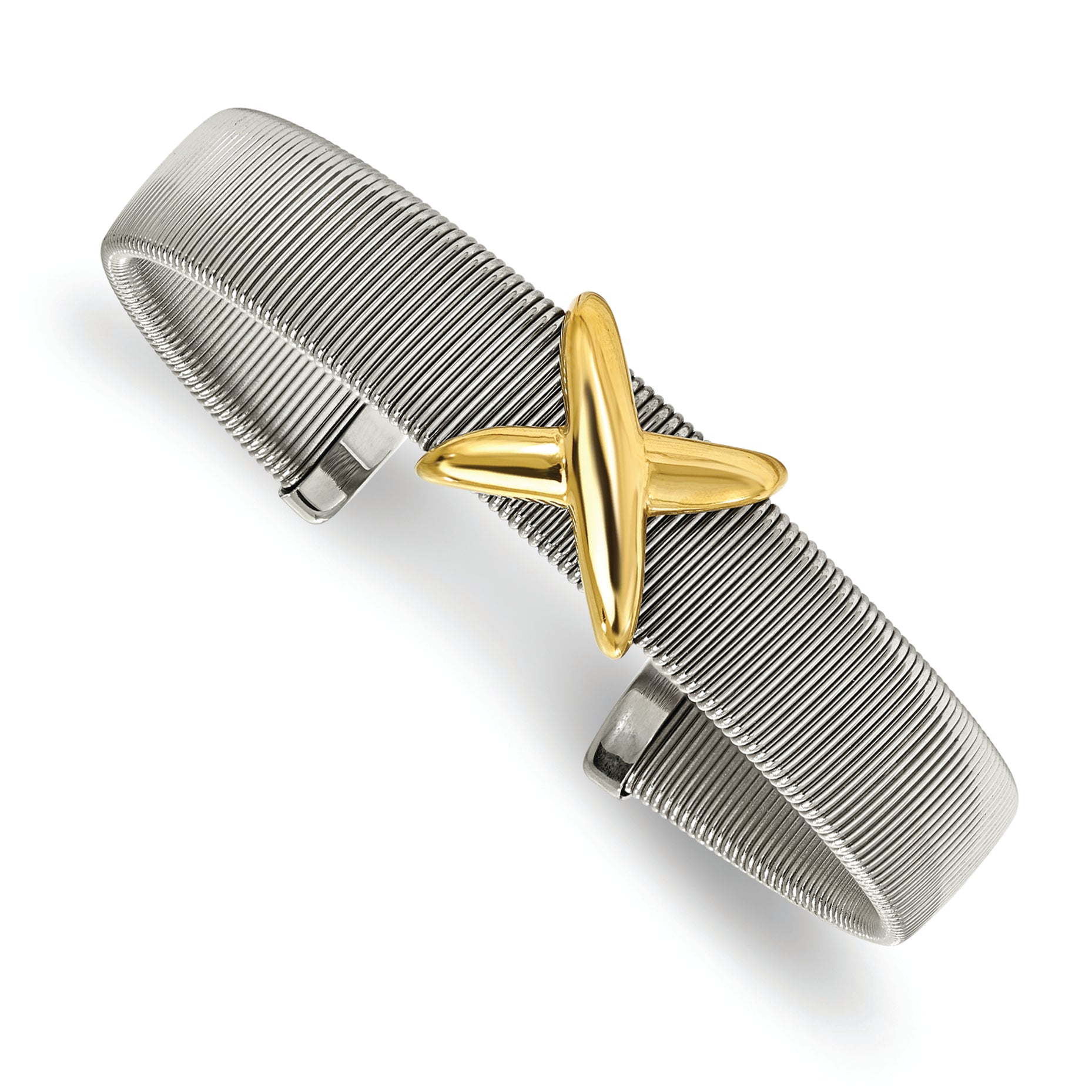 Stainless Steel Polished Textured Yellow IP-plated Bangle Bracelet for Women Main image