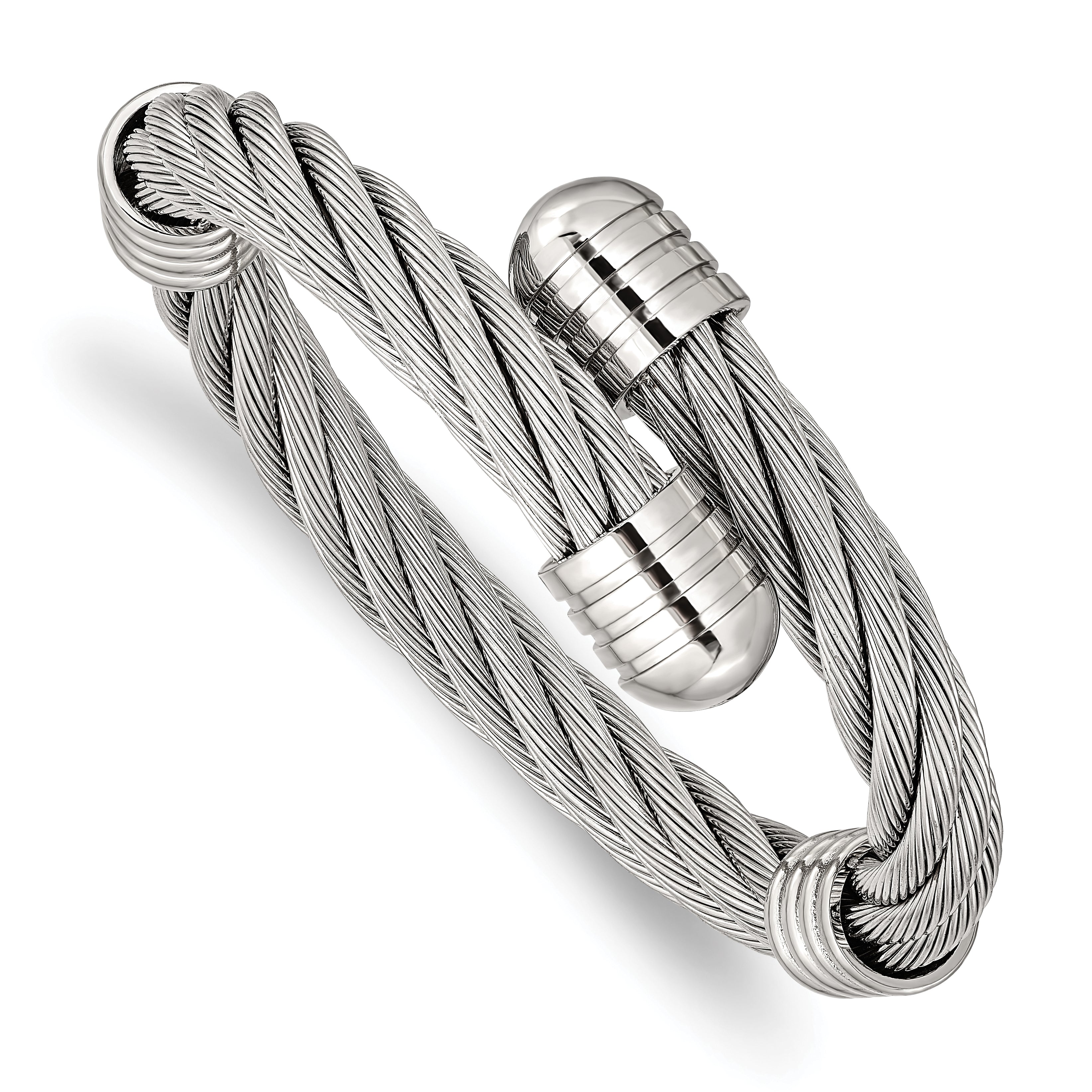 Stainless Steel Polished Adjustable Twist Wire Cuff Bangle Bracelet for Women