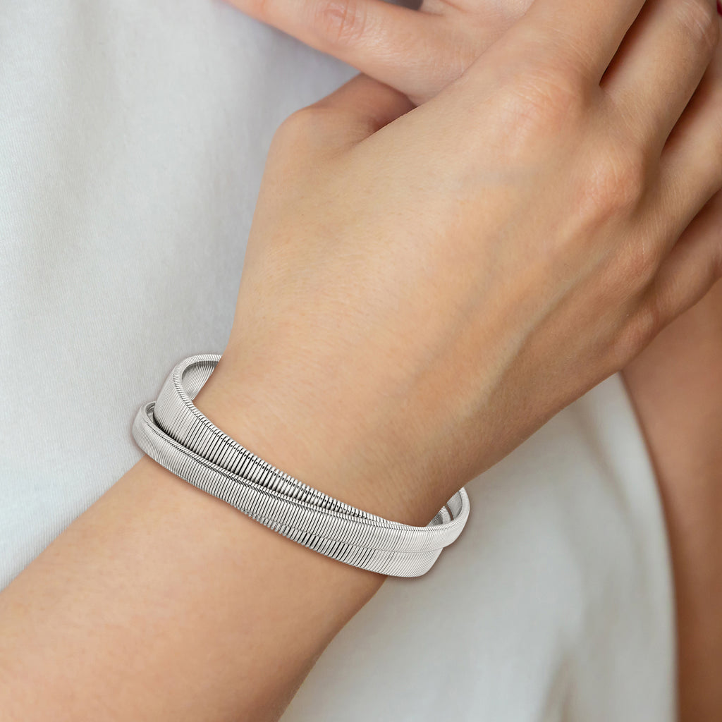 Stainless Steel Polished and Textured Moveable Cuff Bracelet for Women