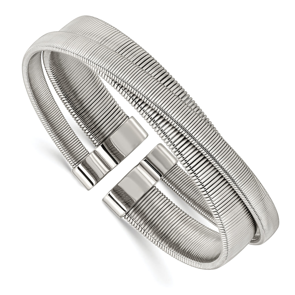 Stainless Steel Polished and Textured Moveable Cuff Bracelet for Women