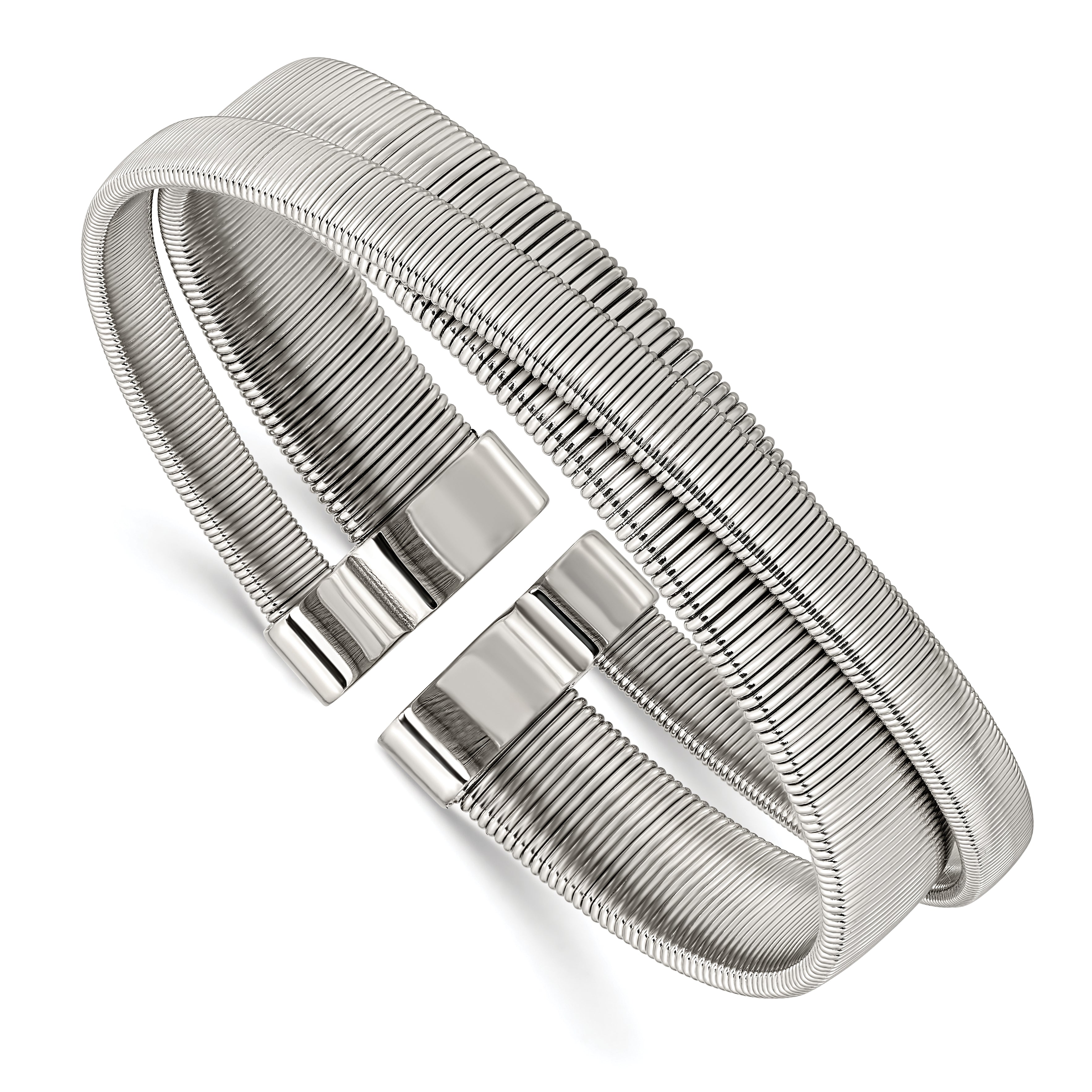 Stainless Steel Polished and Textured Moveable Cuff Bracelet for Women