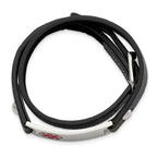 Stainless Steel Polished with Red Enamel Medical ID Black Leather Adjustable Wrap Bracelet