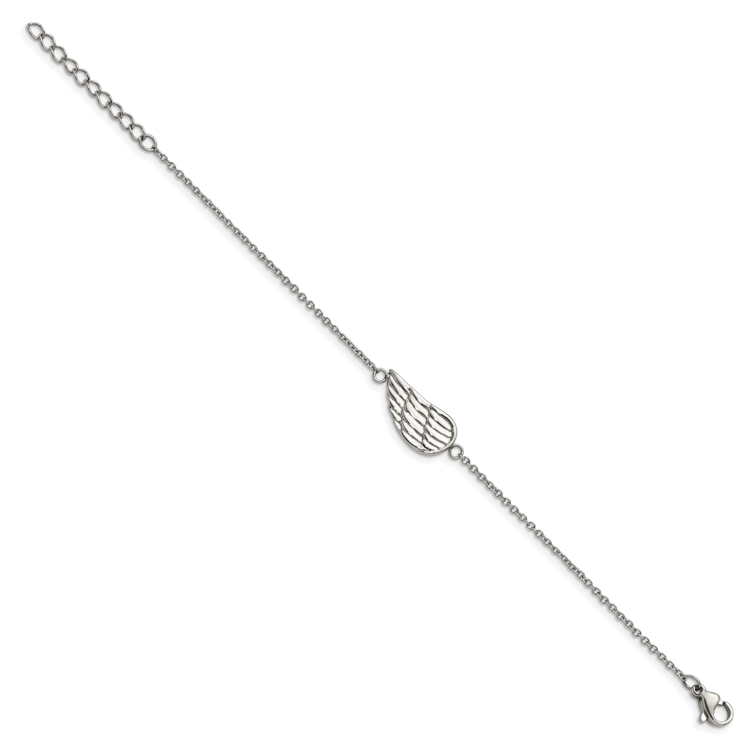 Stainless Steel Polished and Textured Angel Wing Bracelet with Extension for Women Secondary image