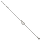 Stainless Steel Polished and Textured Angel Wing Bracelet with Extension for Women