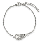 Stainless Steel Polished and Textured Angel Wing Bracelet with Extension for Women