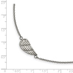 Stainless Steel Polished and Textured Angel Wing Bracelet with Extension for Women