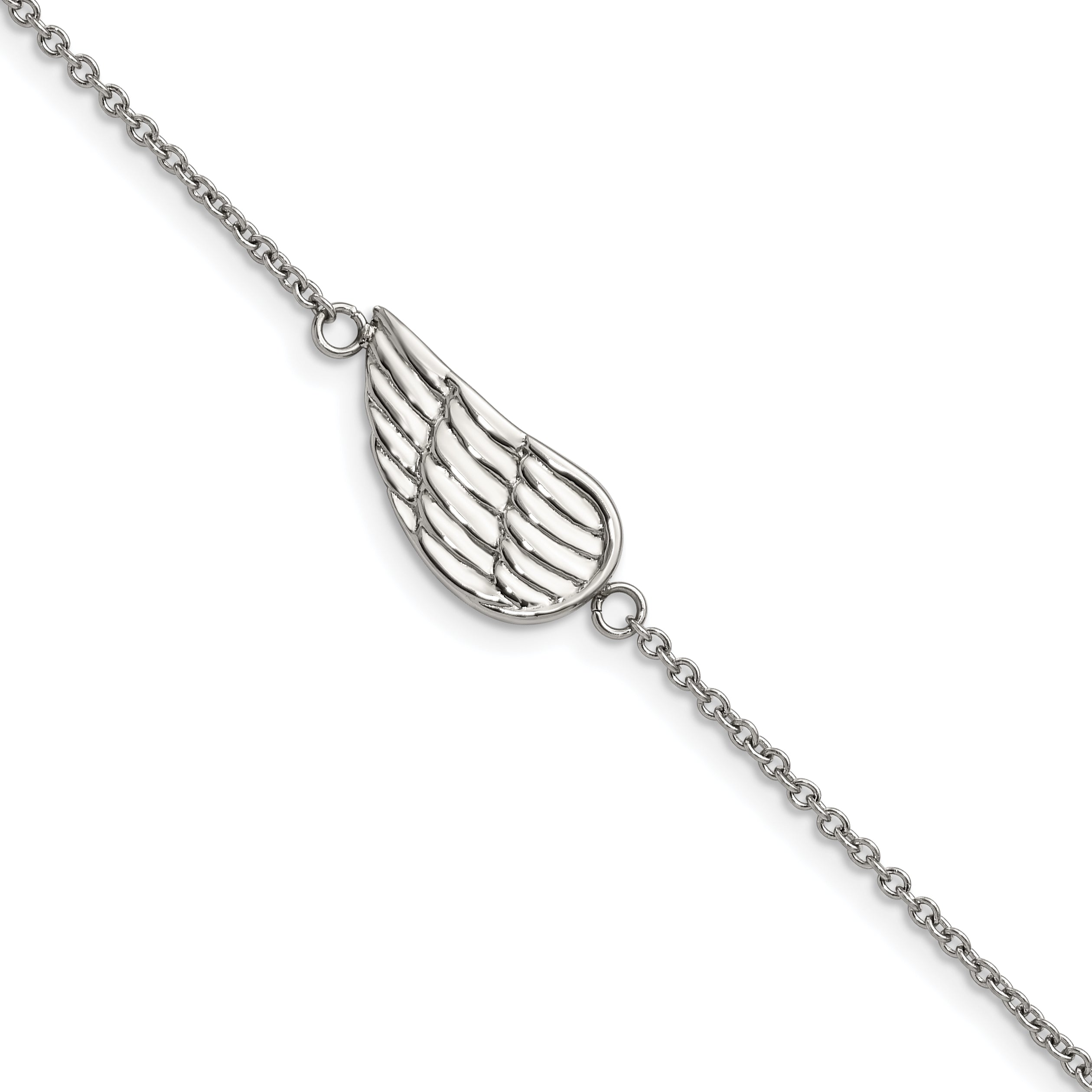 Stainless Steel Polished and Textured Angel Wing Bracelet with Extension for Women Main image