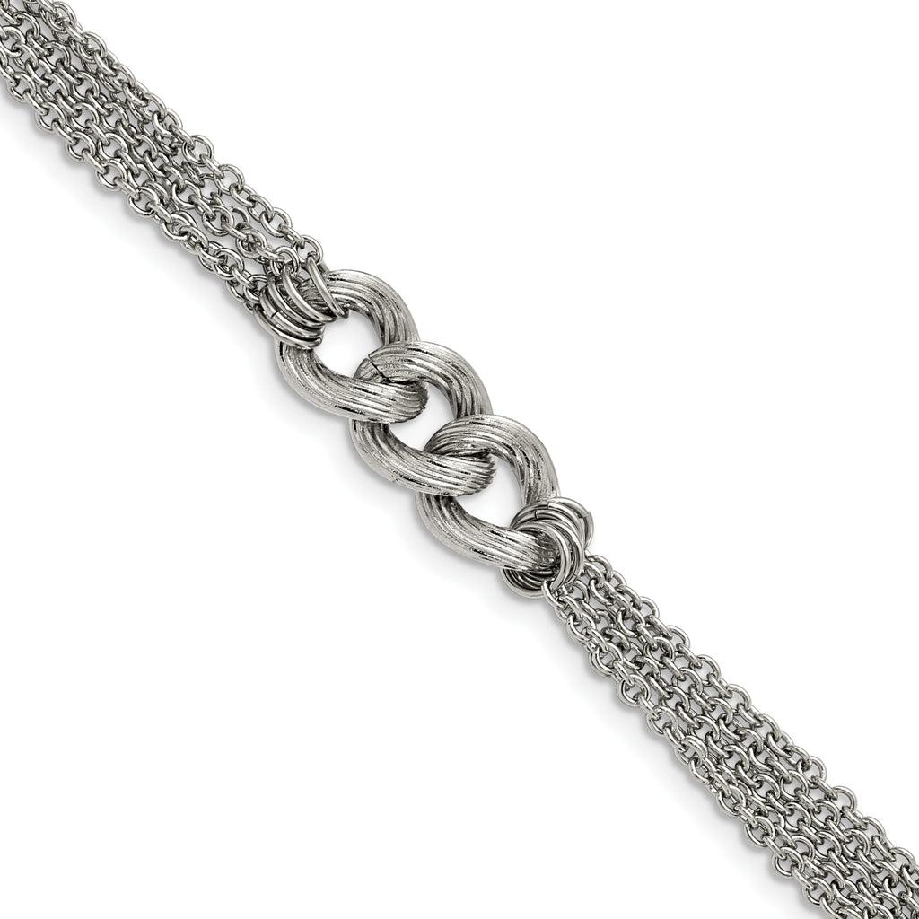 Stainless Steel Polished Oval Multi Chain with ext. Bracelet for Women